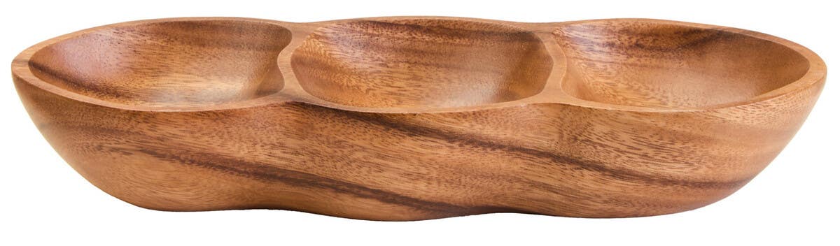 Kora Acacia Wood Three Section Antipasti Dish
