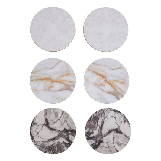 Mimo 6 Piece Marble Effect Assorted Cork Coasters
