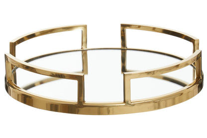Cruzar  Gold Finish and Mirrored Round Tray
