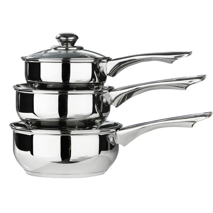 Crosse Set of 3 Stainless Steel Saucepans with Glass Lids