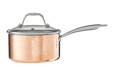 Minerva Medium 18 cm Hammered Copper Finish Saucepan with Lid