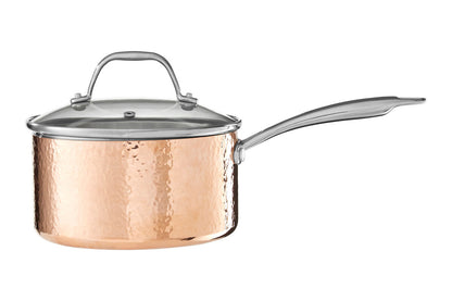 Minerva Medium 18 cm Hammered Copper Finish Saucepan with Lid