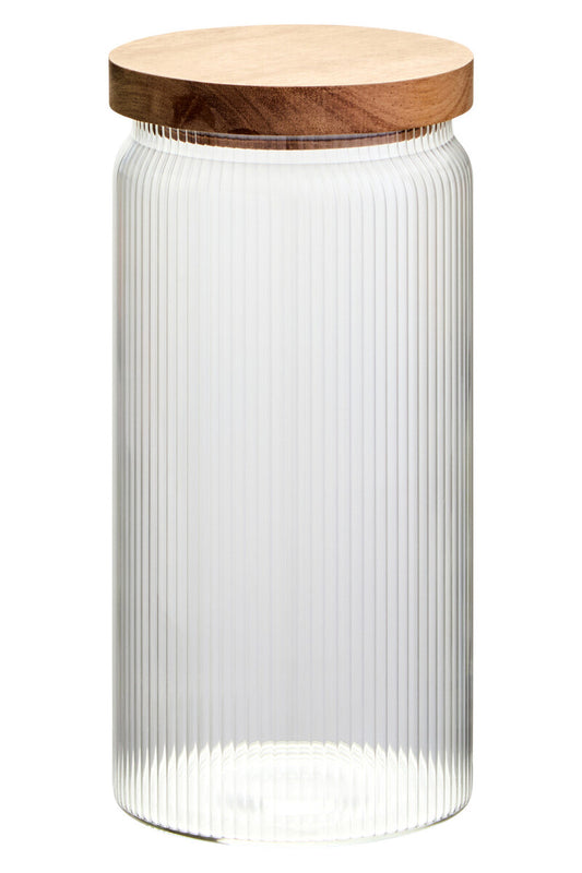 Freska Ribbed Round Glass Jar with Acacia Wood Lid 1200ml