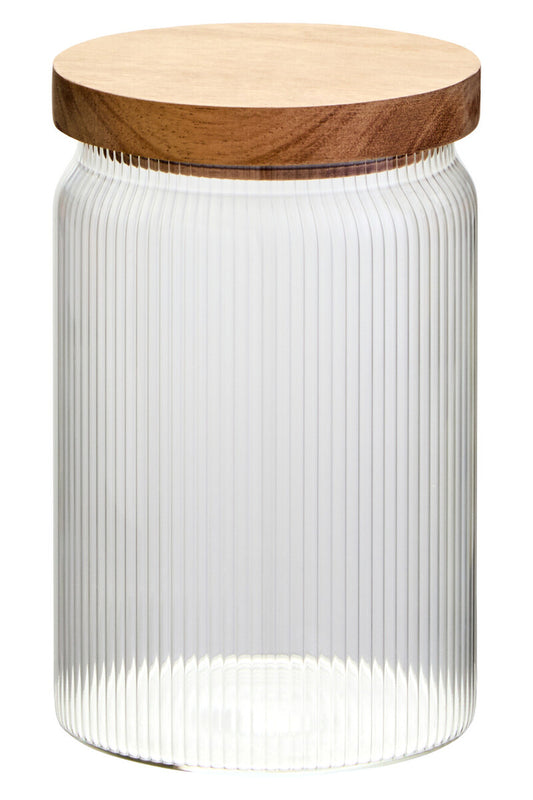 Freska Ribbed Round Glass Jar with Acacia Wood Lid 870ml