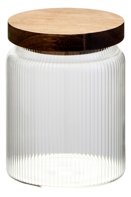 Freska Ribbed Round Glass Jar with Acacia Wood Lid 700ml