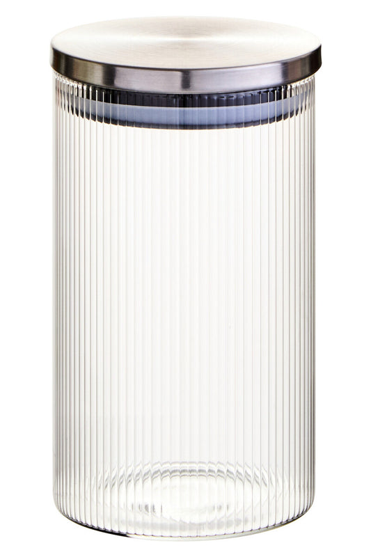 Freska Ribbed Round Glass Jar with Silver Lid 1000ml