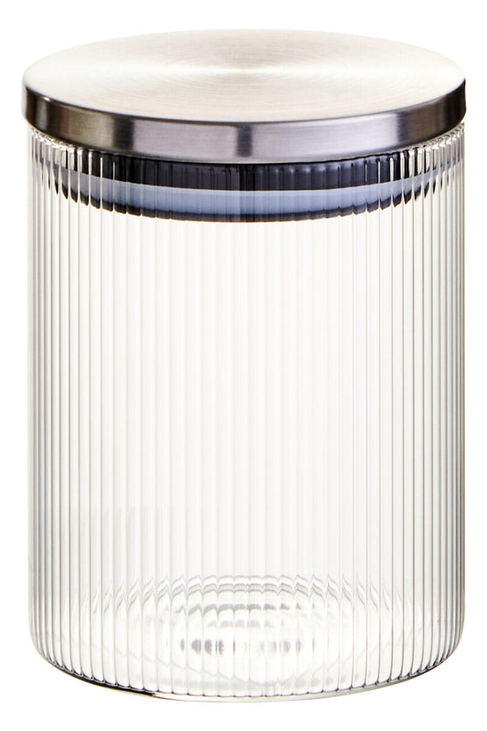 Freska Ribbed Round Glass Jar with Silver Lid 700ml
