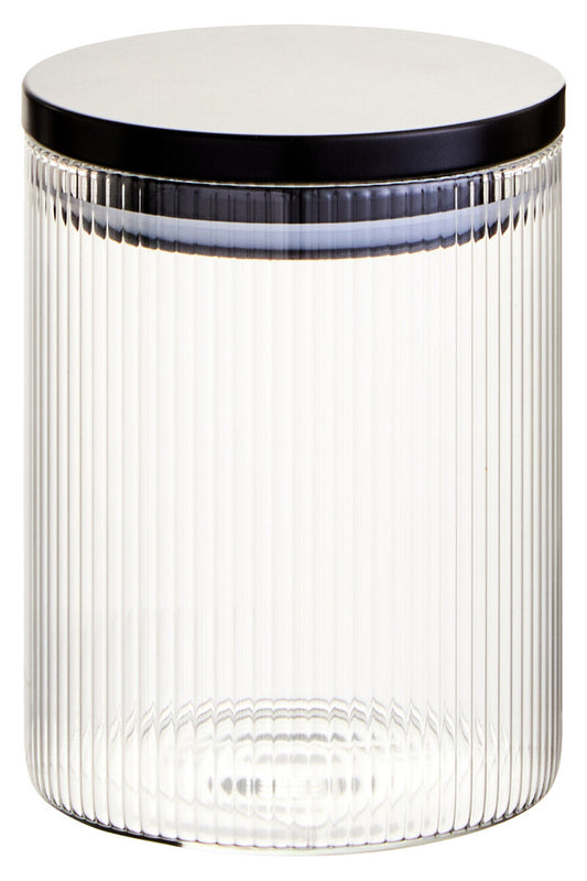 Freska Ribbed Round Glass Jar with Black Lid 700ml