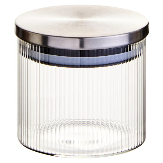 Freska Ribbed Round Glass Jar with Silver Lid 500ml