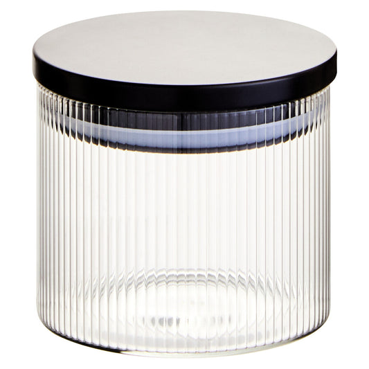 Freska Ribbed Round Glass Jar with Black Lid 500ml