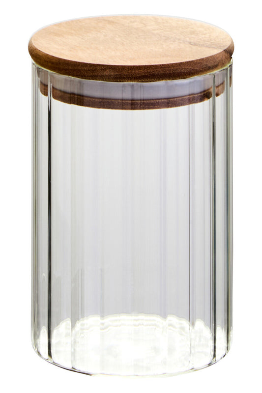 Freska Ribbed Round Glass Jar with Acacia Wood Lid 550ml