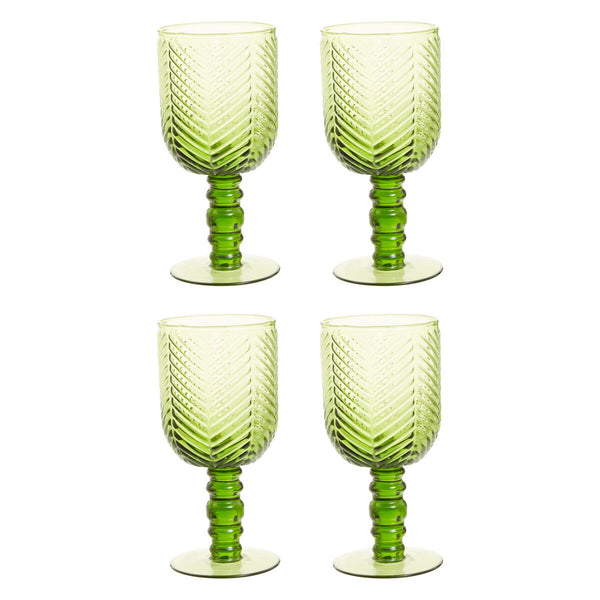 Fleur Set Of Four Green Wine Glasses