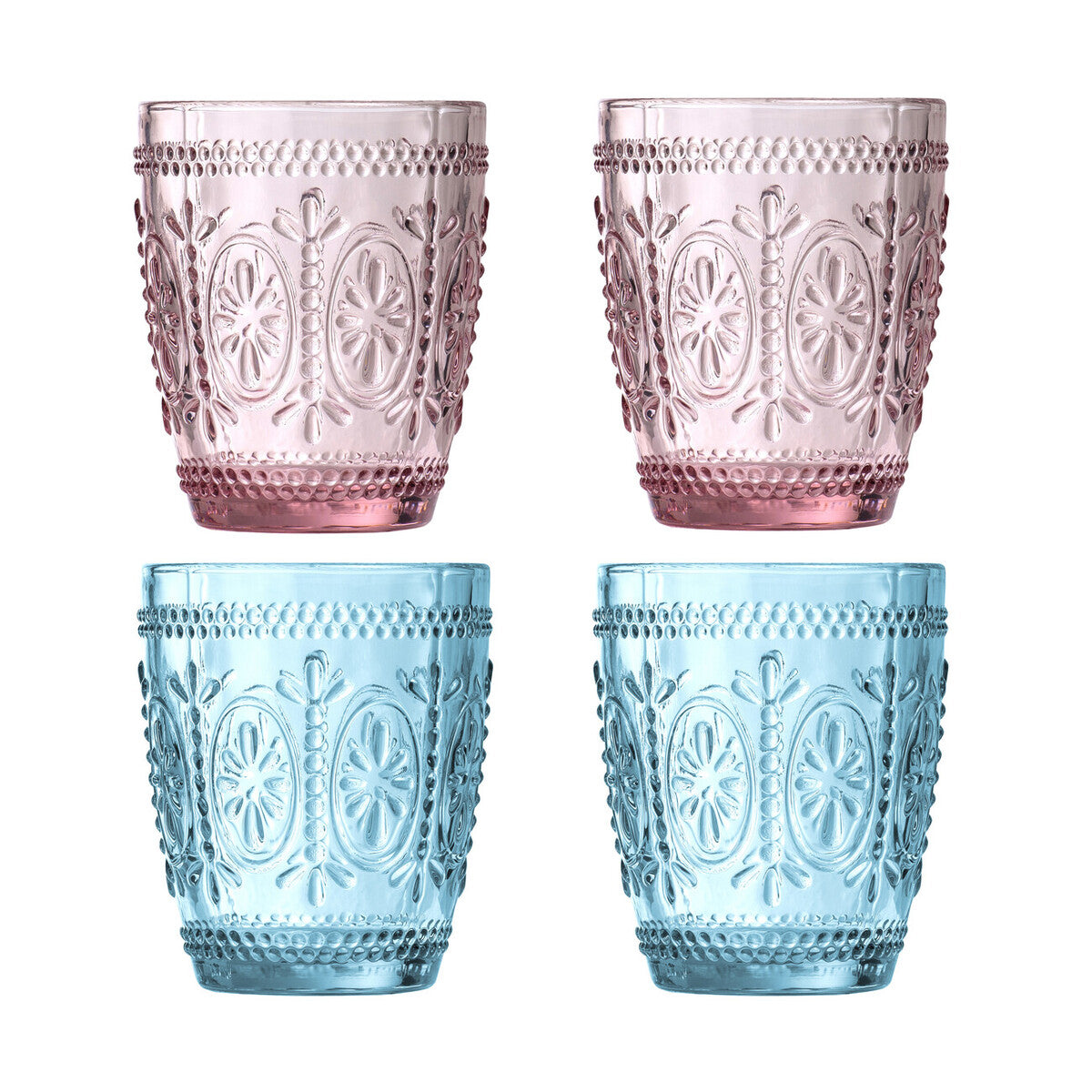 Fleur Set Of Four Pink and Blue Glass Tumblers