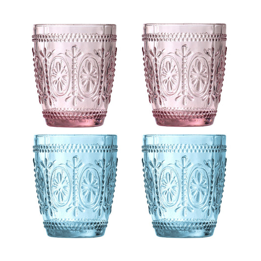 Fleur Set Of Four Pink and Blue Glass Tumblers
