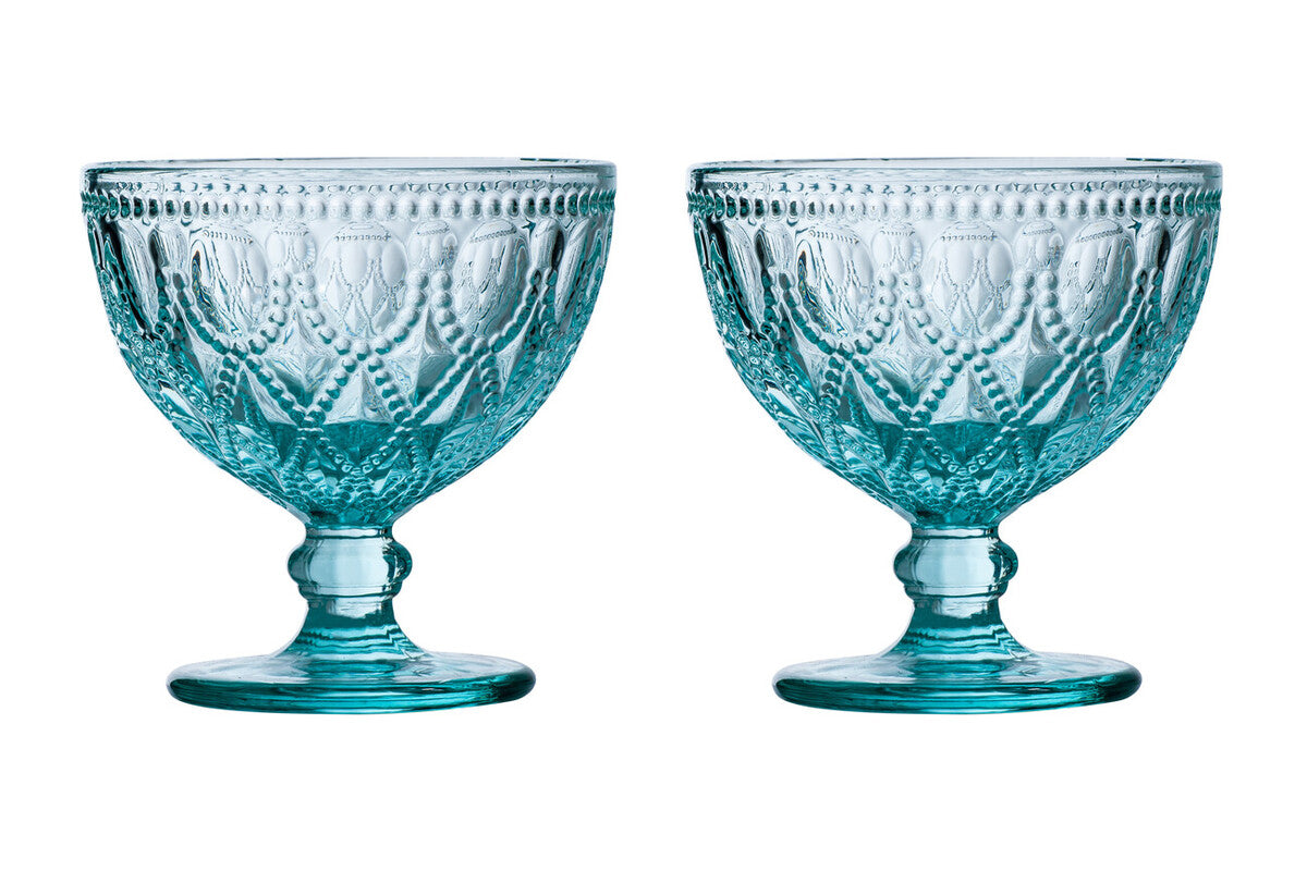 Fleur Set Of Two Blue Glass Sundae Dishes
