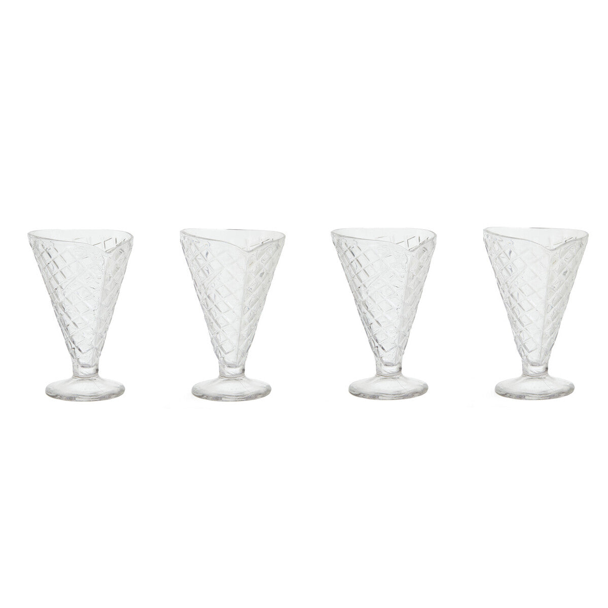 Torta Set of Four Waffle Cone Design Glass Sundae Dishes