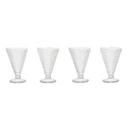 Torta Set of Four Waffle Cone Design Glass Sundae Dishes