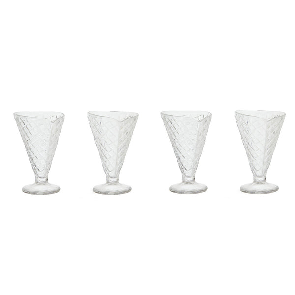 Torta Set of Four Waffle Cone Design Glass Sundae Dishes