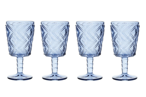 Fleur Set Of Four Blue Wine Glasses