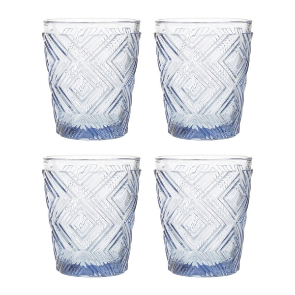 Fleur Set Of Four Embossed Blue Tumblers
