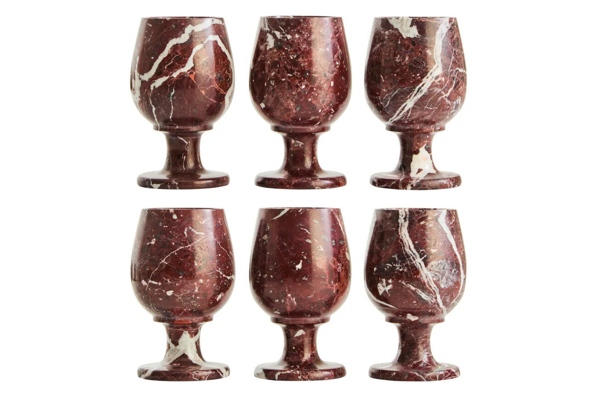 Marmore Set of Six Red Marble Shot or Liqueur Glasses