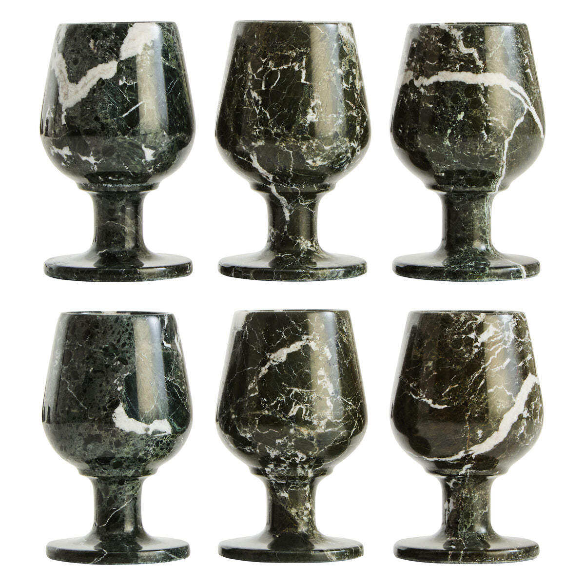 Marmore Set of Six Greenish Black Marble Shot or Liqueur Glasses
