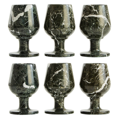 Marmore Set of Six Greenish Black Marble Shot or Liqueur Glasses