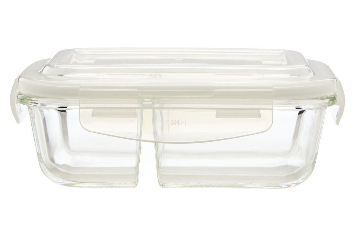 Freska 2 Section Rectangular Glass Container With Lid 640 ml