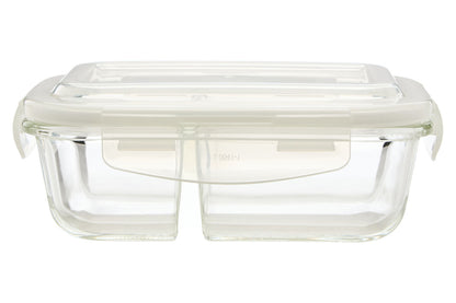 Freska 2 Section Rectangular Glass Container With Lid 640 ml