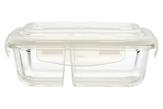 Freska 2 Section Rectangular Glass Container With Lid 640 ml