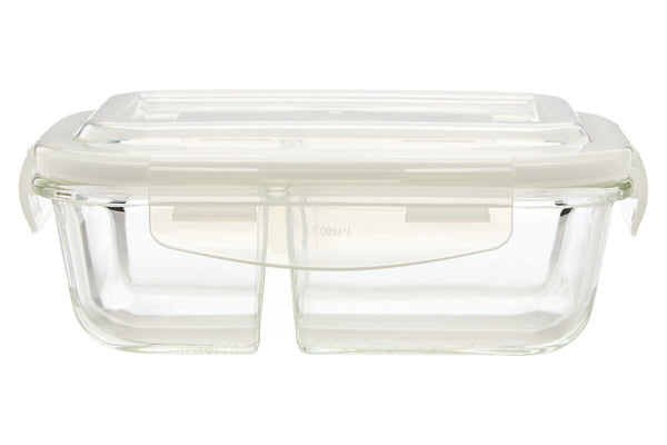 Freska 2 Section Rectangular Glass Container With Lid 640 ml