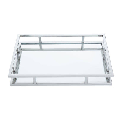 Cruzar Silver Finish and Mirrored Rectangular Tray