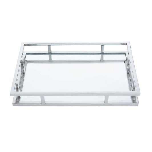 Cruzar Silver Finish and Mirrored Rectangular Tray