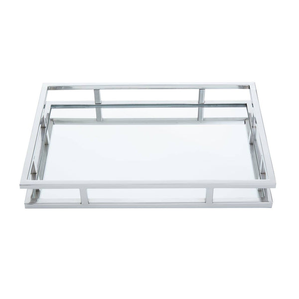 Cruzar Silver Finish and Mirrored Rectangular Tray