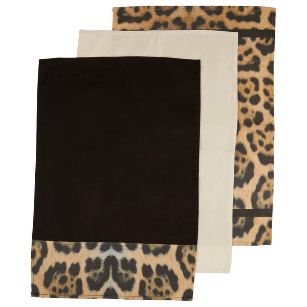 London Leo Set of 3 Tea Towels in Leopard Print