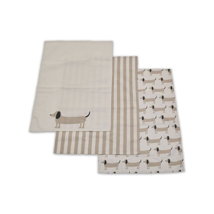 Set Of Three Sausage Dog Tea Towels