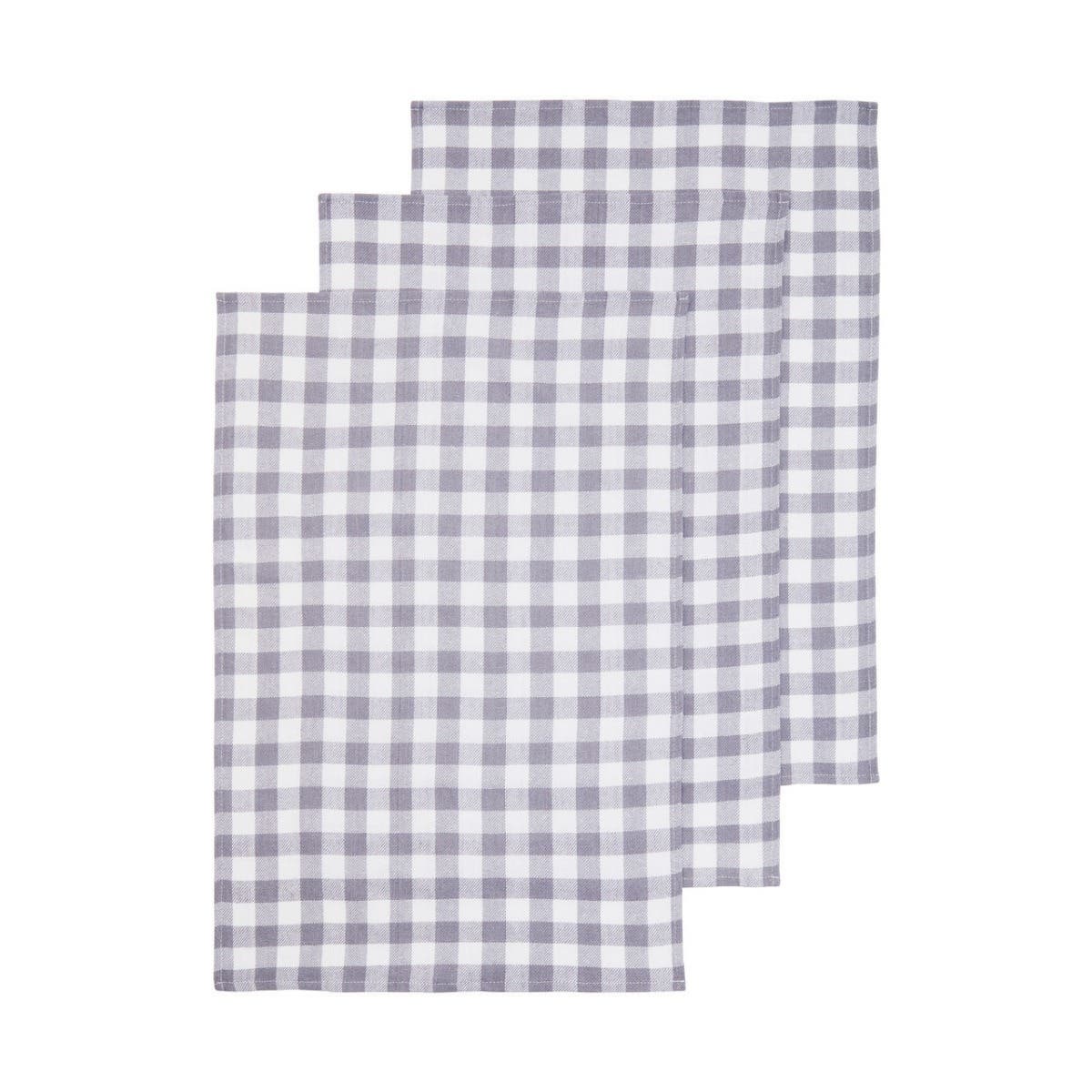 Doro Set Of Three Grey And White Cotton Tea Towels