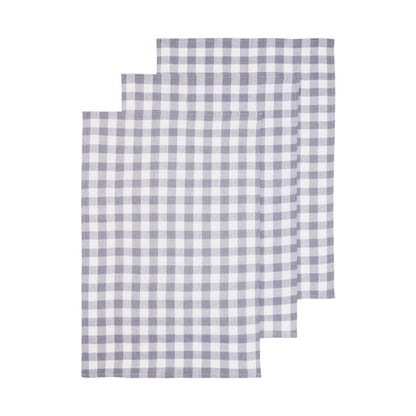 Doro Set Of Three Grey And White Cotton Tea Towels