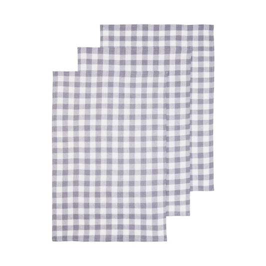 Doro Set Of Three Grey And White Cotton Tea Towels