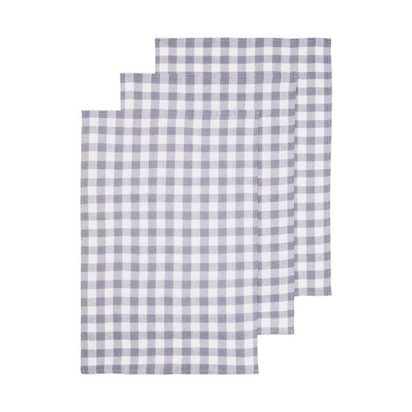 Doro Set Of Three Grey And White Cotton Tea Towels