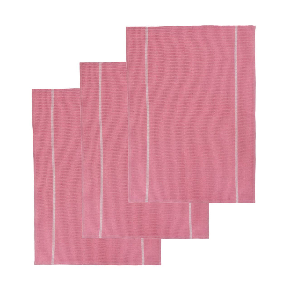 Doro Set Of 3 Pink And White Waffle Tea Towels