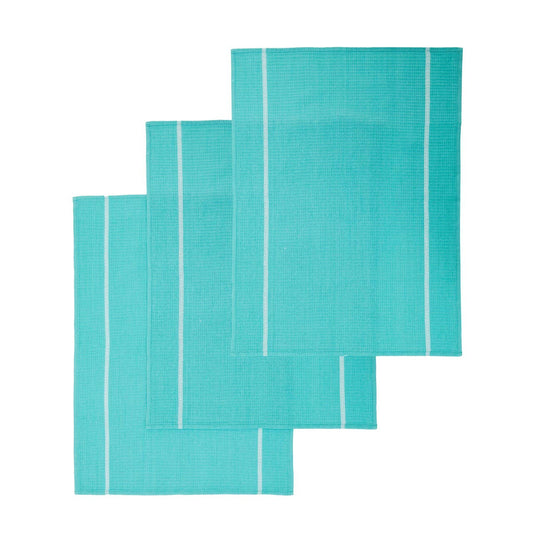 Doro Set Of 3 Green And White Waffle Tea Towels