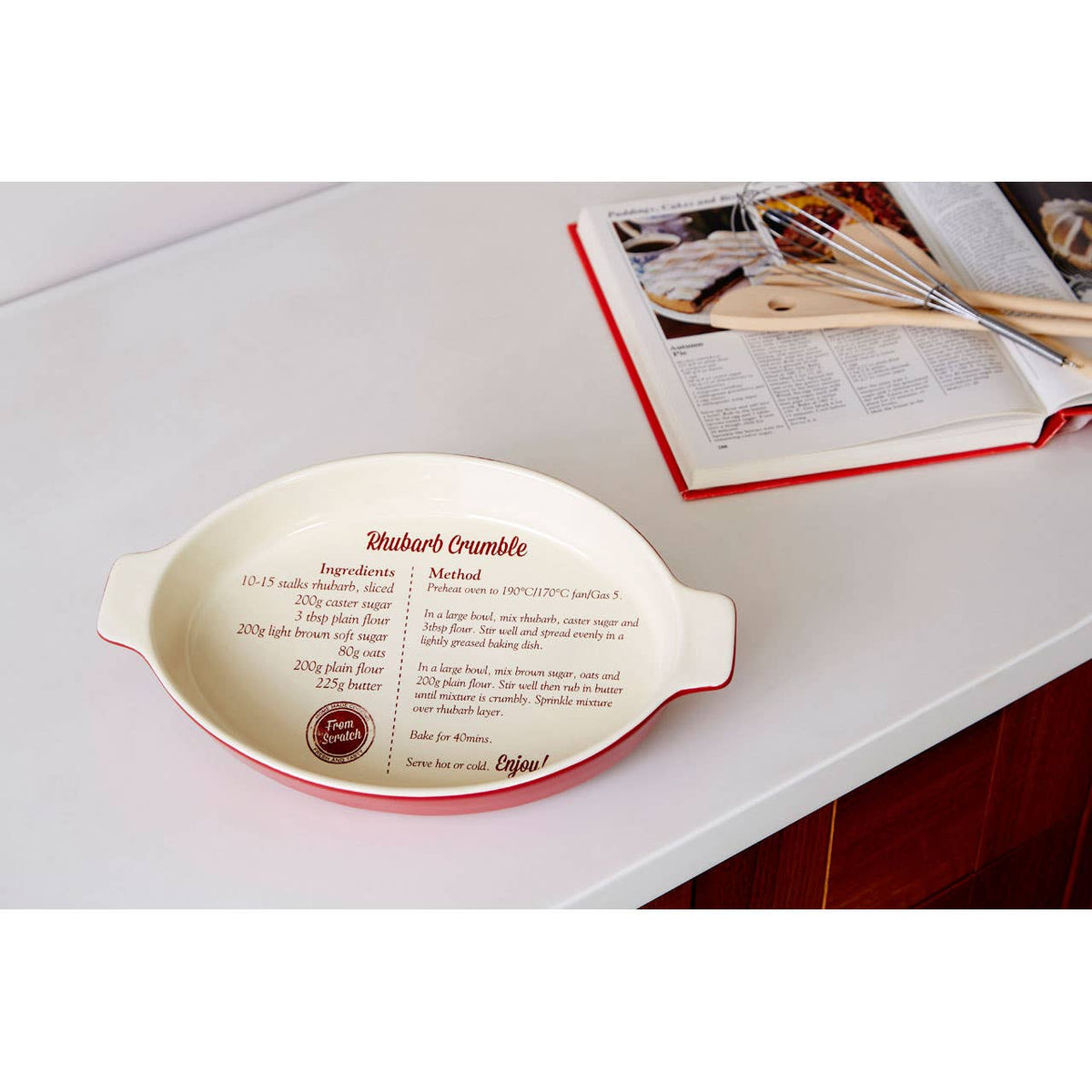 From Scratch Red Stoneware Oval Baking Dish