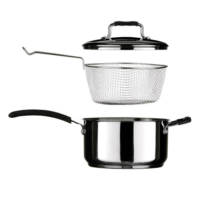 Tenzo 22 cm Stainless Steel Chip Pan with Glass Lid and Wire Basket