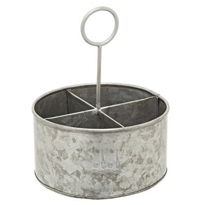 Drummond Galvanised Steel 4 Compartment Round Cutlery Caddy
