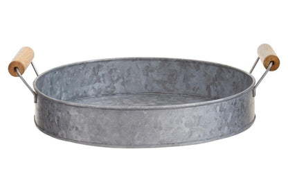 Drummond Galvanised Steel Round Tray With Wood Handles