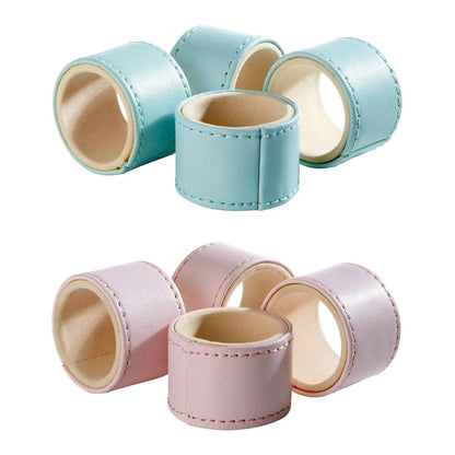 Set of 4 Blue Faux Leather Napkin Rings