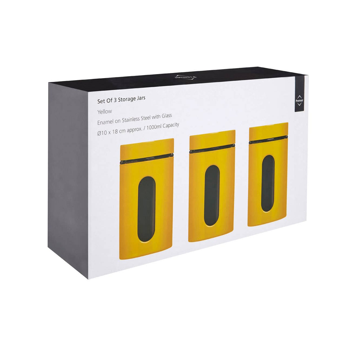Luca Set of Three Glass Storage Jars 1000ml - Yellow