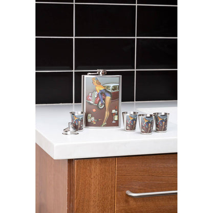 Pinup Hip 8Oz 4 Cups Flask Set