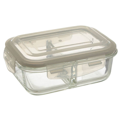 Freska 2 Section Rectangular Glass Container With Lid 640 ml